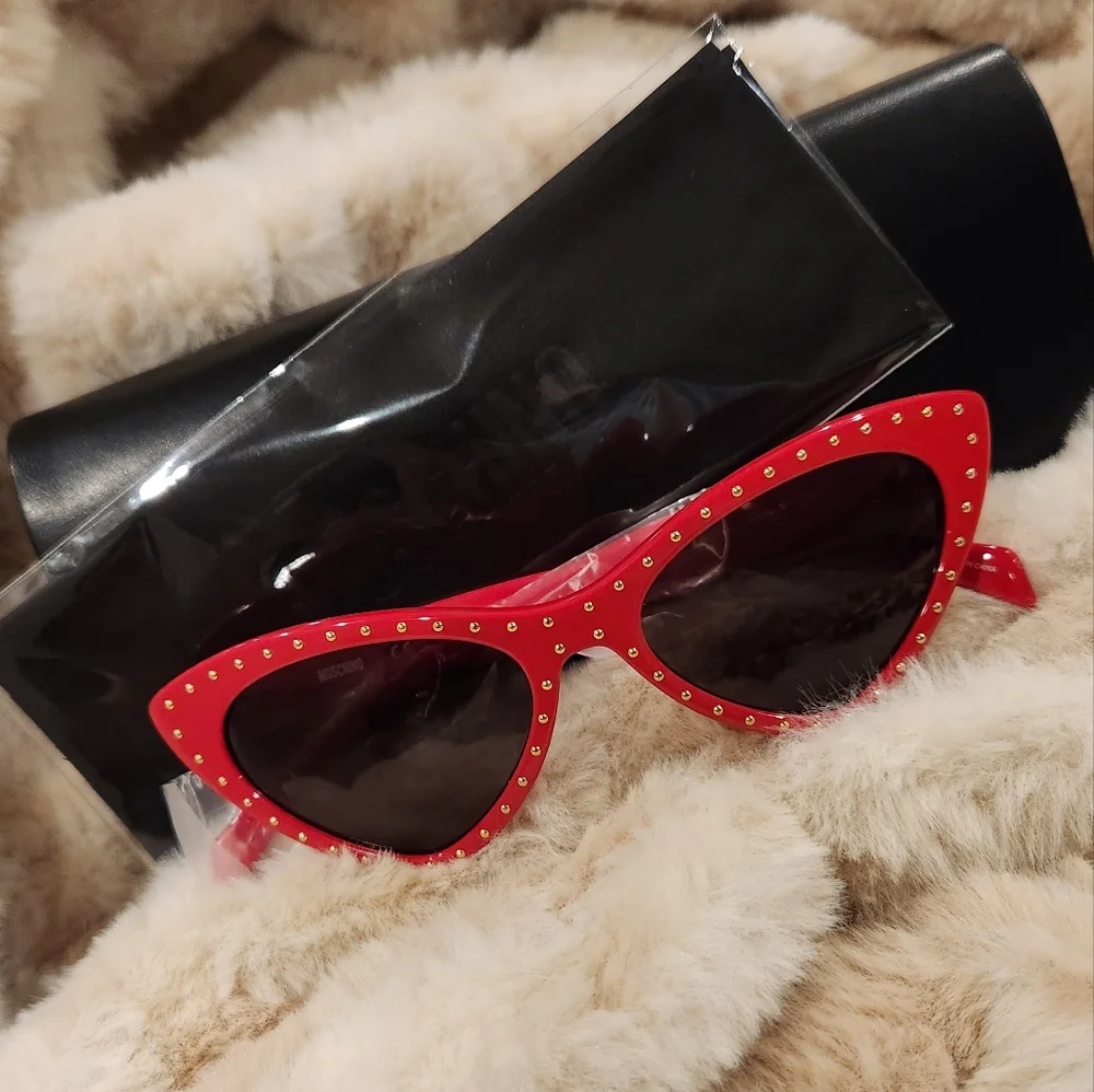 MOSCHINO- 52MM Studded Cat Eye Sunglasses- Red - Picture 9 of 9